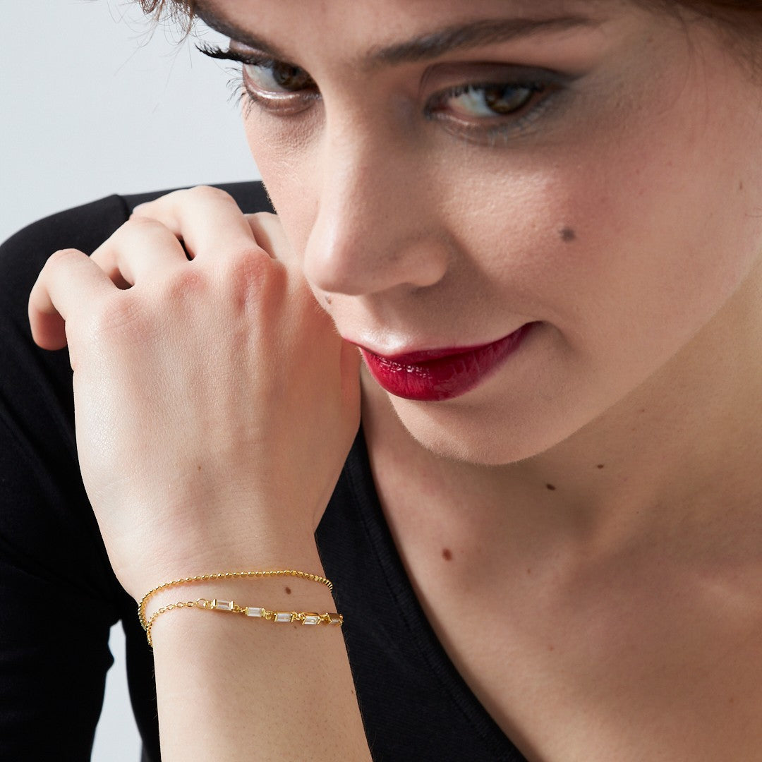 Baguette Bracelet with Two Chains - 925 SILVER