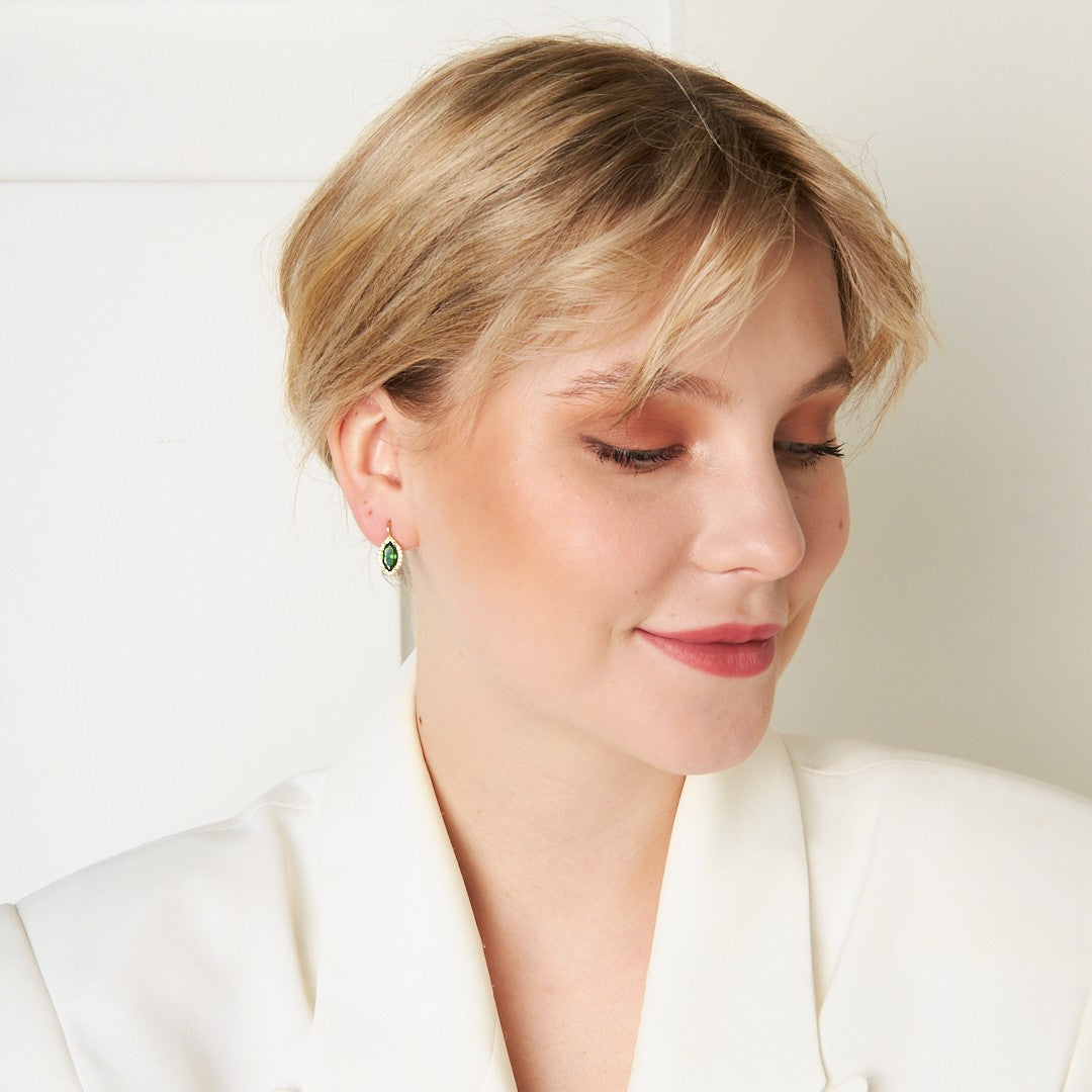 Elegant Green Stone Water Drop Earrings - 925 SILVER