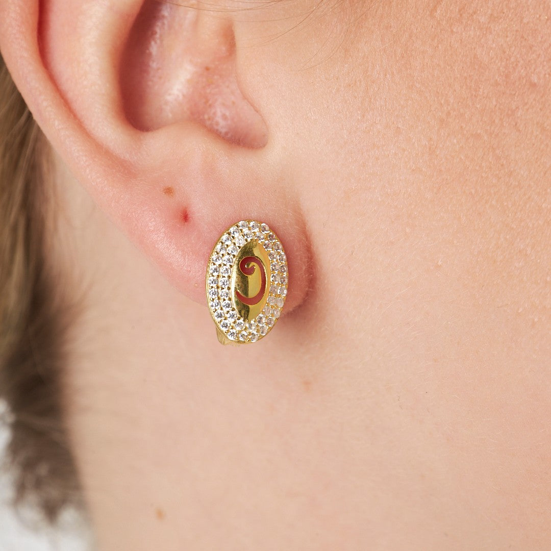 Oval Earrings with Two Rows of Stones - 925 SILVER