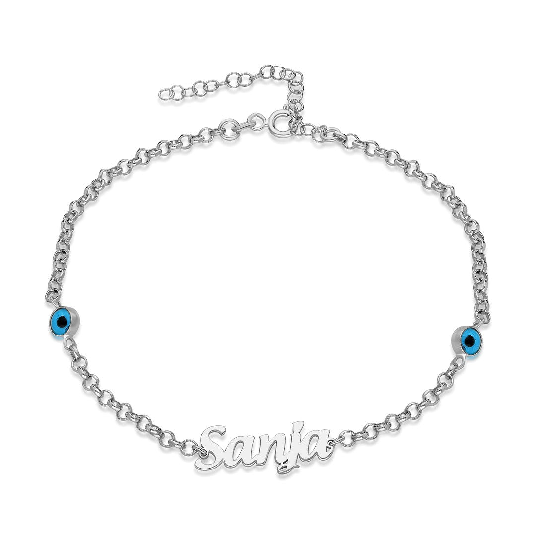 Evil Eye Beaded Name Bracelet - 925 SILVER