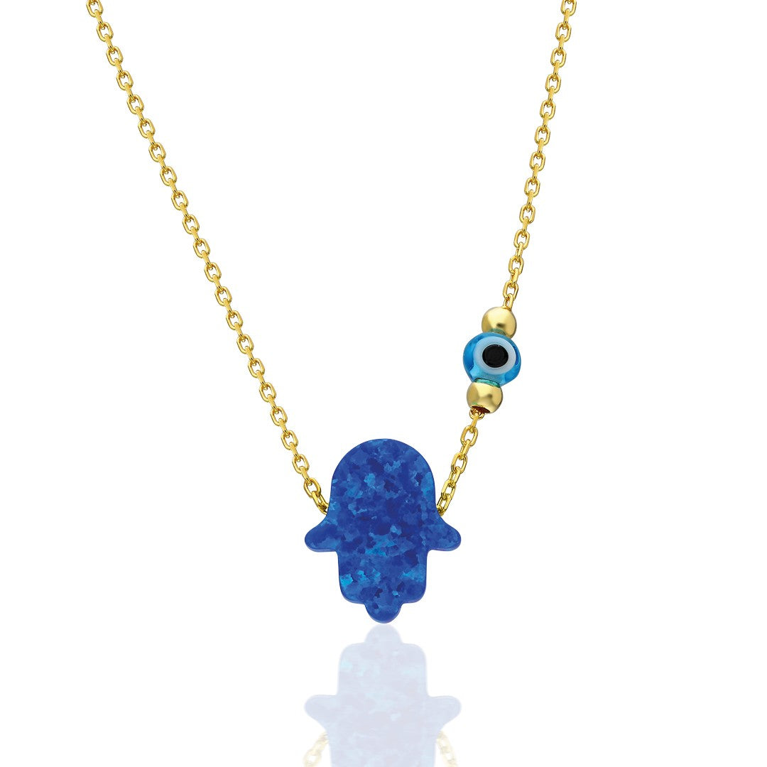 Original Blue Opal Fatima Hand Necklace - 925 SILVER