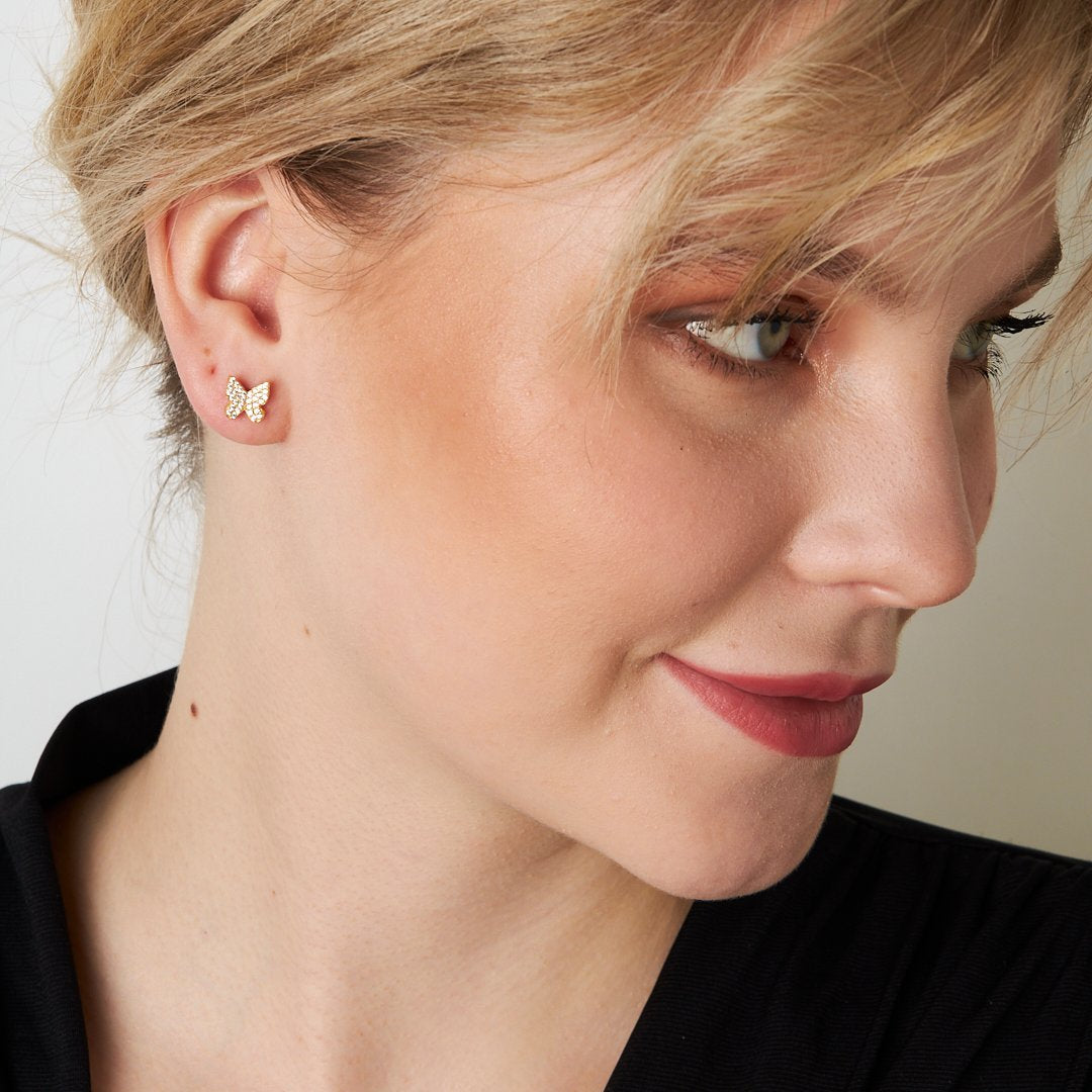 Stone Butterfly Earrings - 925 SILVER
