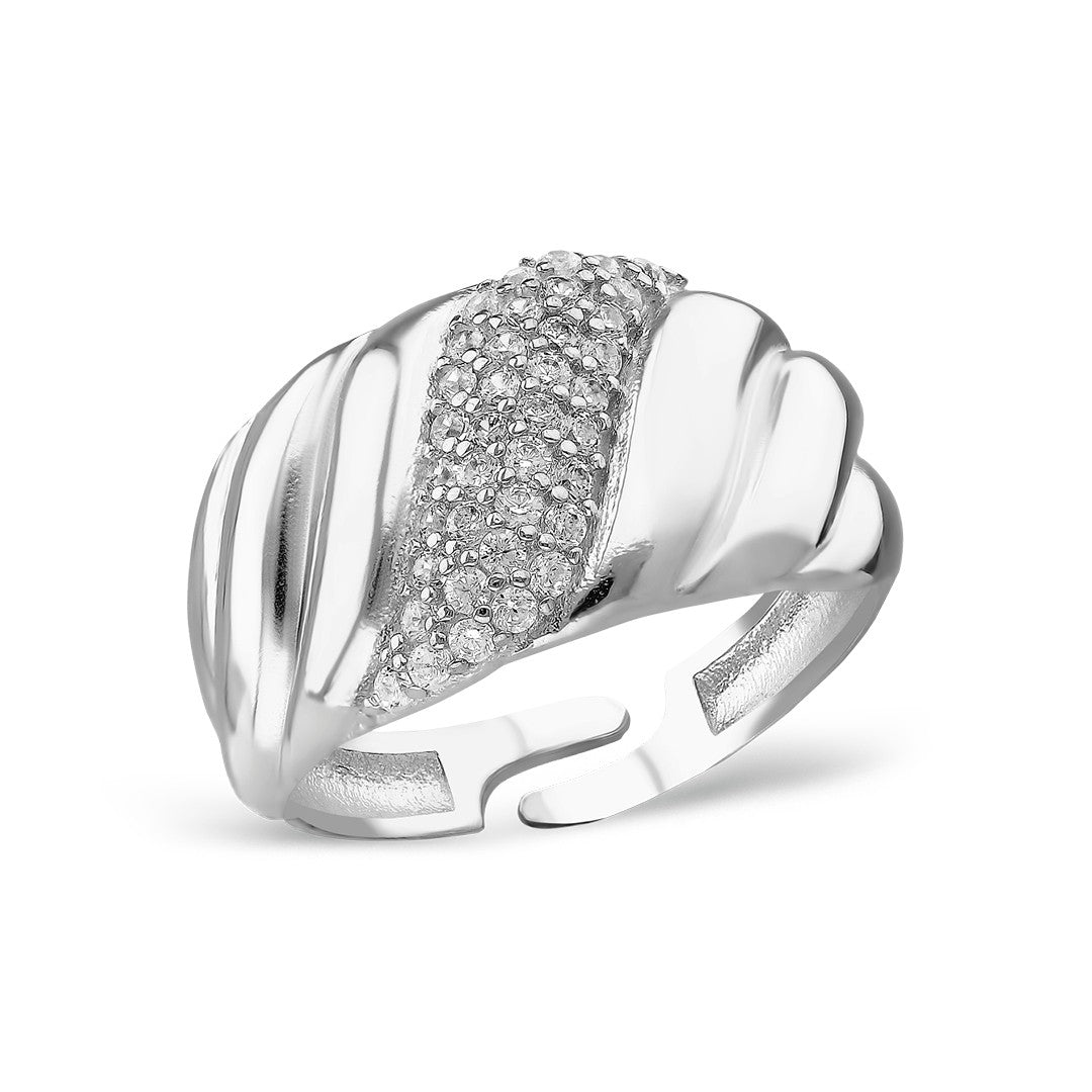 Curved Design and Stone Ring - 925 SILVER