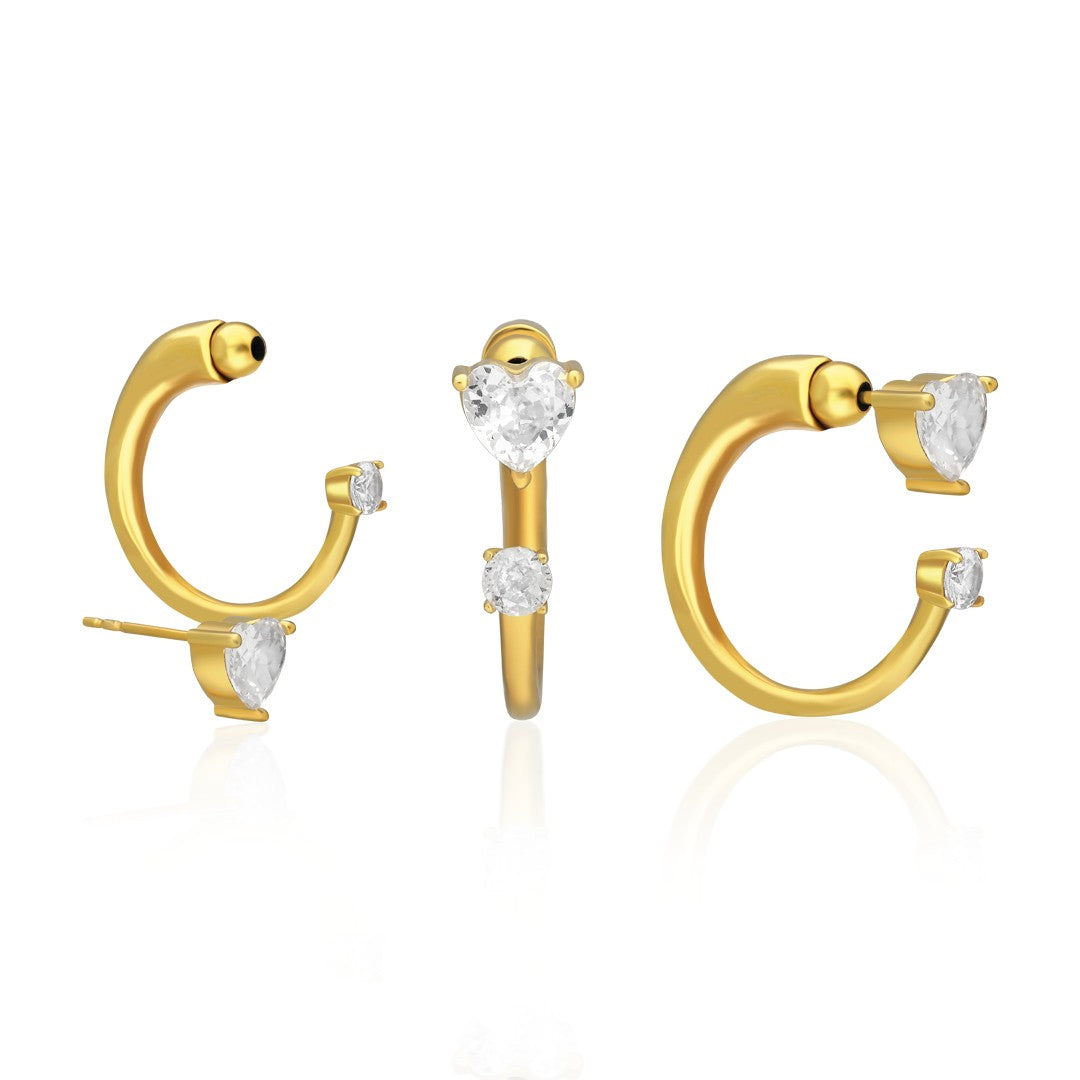 Minimal Half Earring with Heart Stone - 925 SILVER