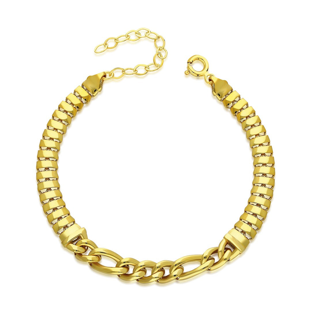 Herringbone Bracelet with Chain Detail - 925 SILVER