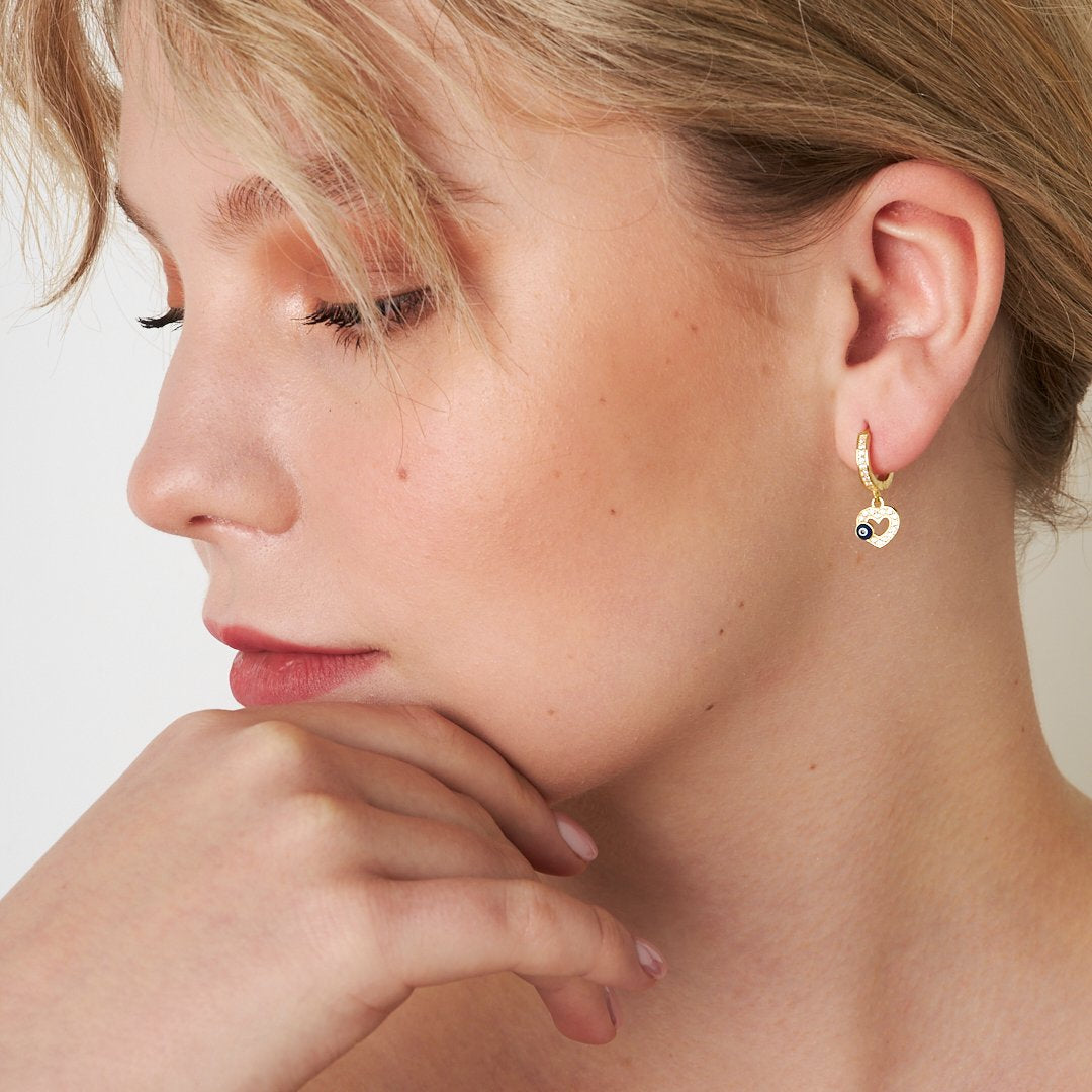 Evil Eye Heart Earrings - 925 Silver