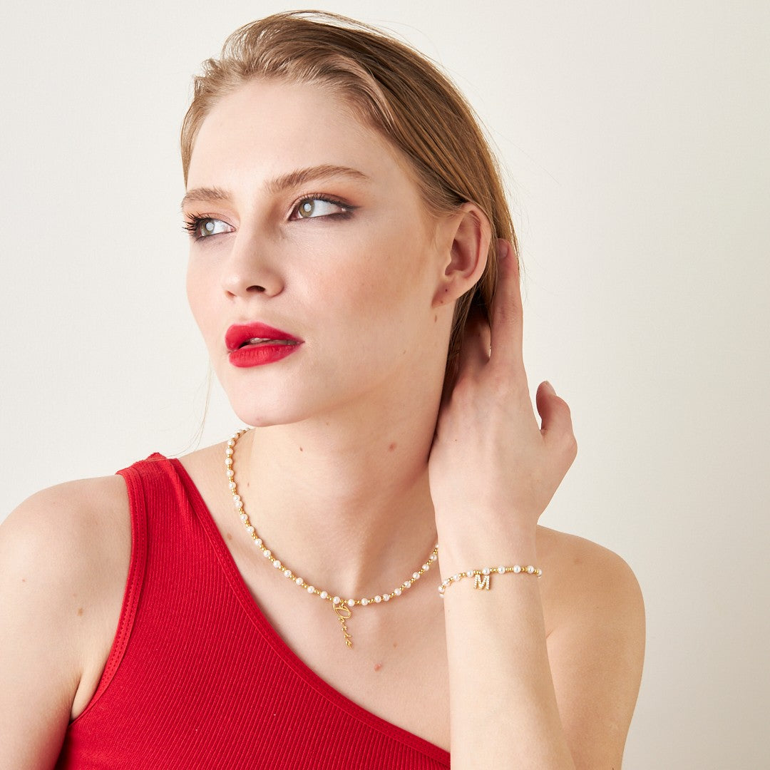 GOLD PERLEN NAMENS SET | 925 SILBER