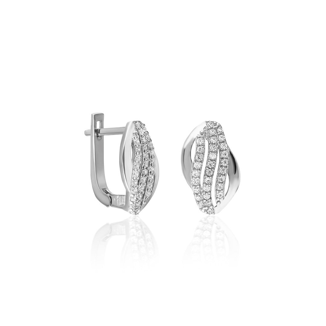 Three Row Stone Earrings - 925 SILVER