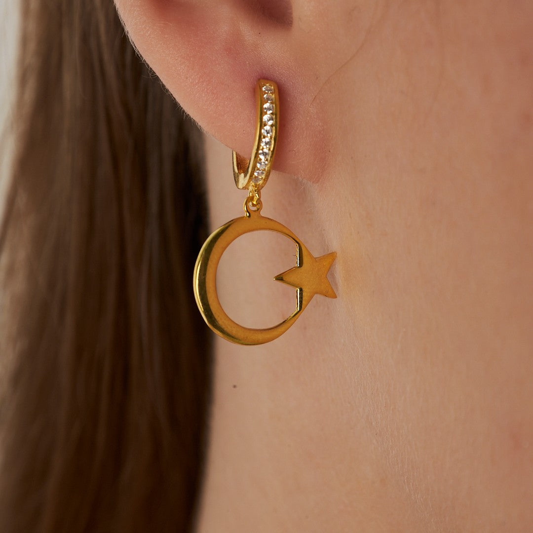 Crescent Star Earrings - 925 SILVER