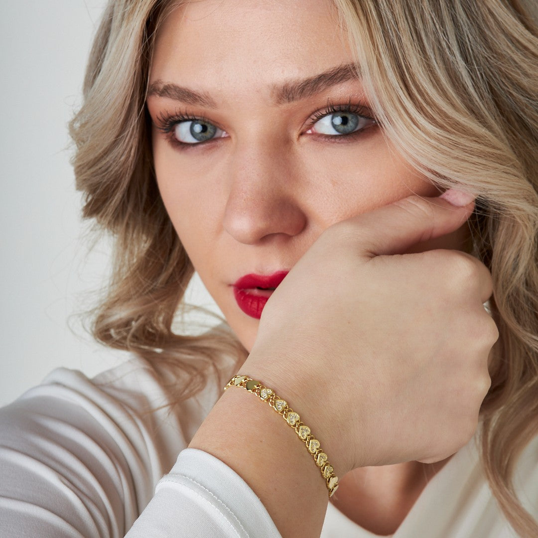 Row Heart Stone Bracelet - 925 SILVER