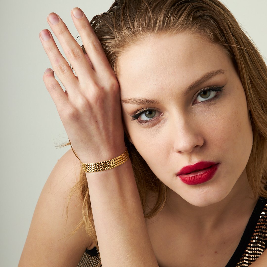 Five Row Thick Herringbone Bracelet - 925 SILVER