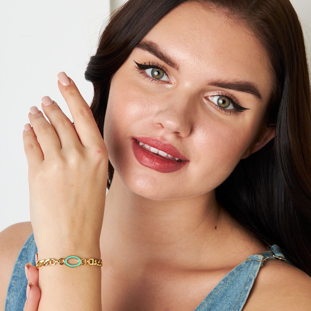 Colorful Oval Double Chain Bracelet - 925 SILVER