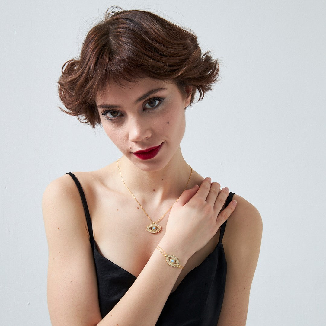 Colorful Stone Eye Set - 925 SILVER