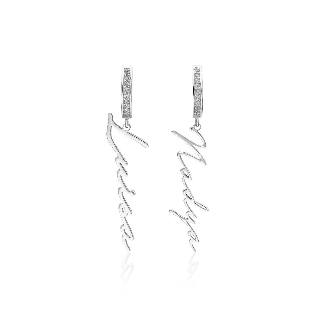 Vertical Name Stone Earrings - 925 Silver