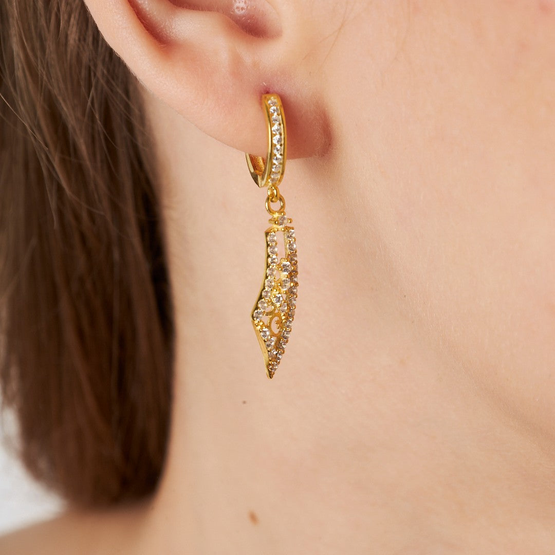 Feather Model Stone Earrings - 925 SILVER