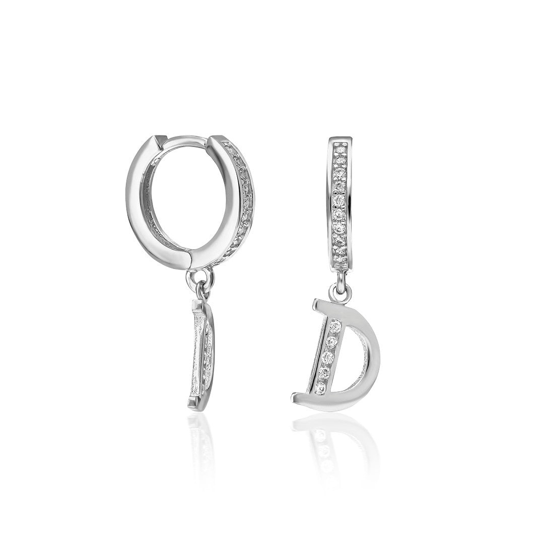 Zircon Stone Letter Earrings - 925 SILVER