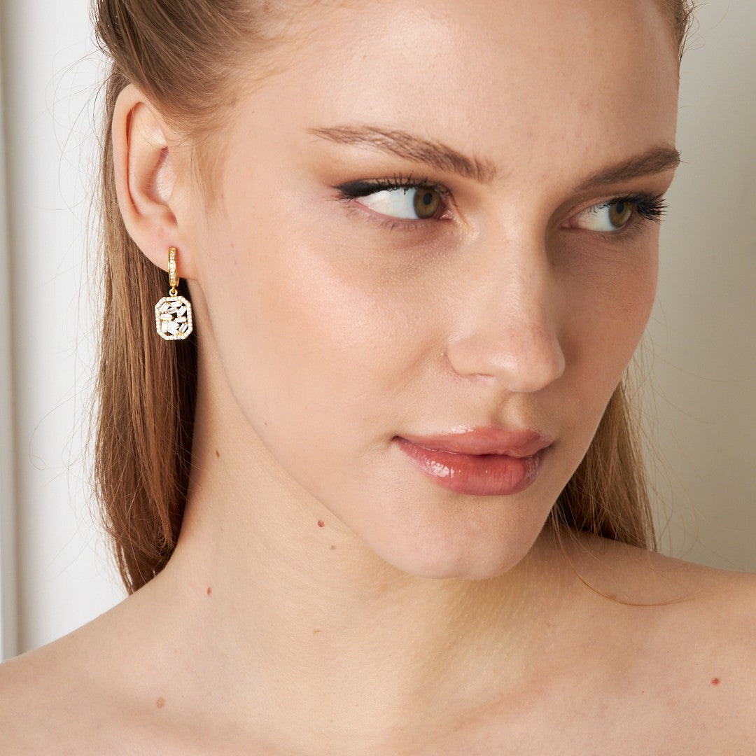 Baguette Stone Earrings - 925 Silver