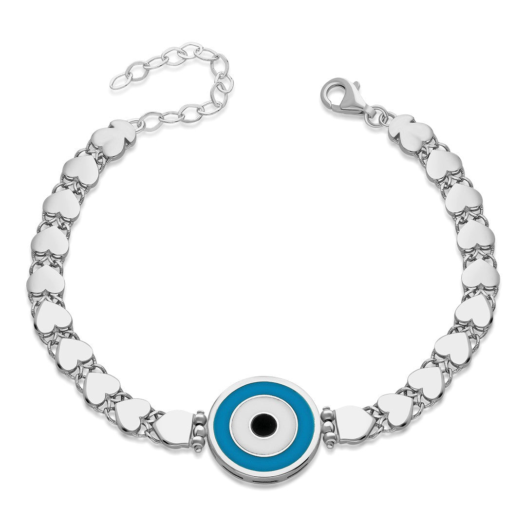 Heart Chain Evil Eye Bracelet - 925 SILVER