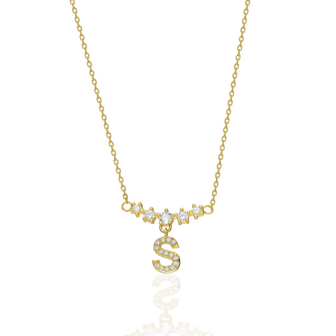 Full Stone Letter Necklace - 925 SILVER
