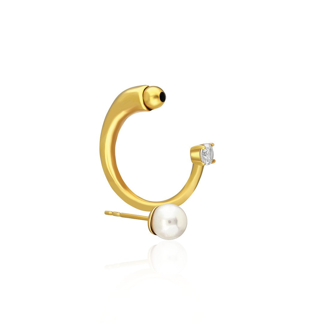 Minimal Pearl Half Earrings - 925 SILVER