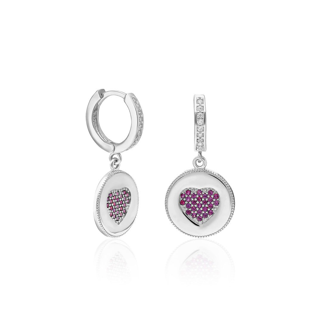 Plate Stone Heart Earrings - 925 SILVER