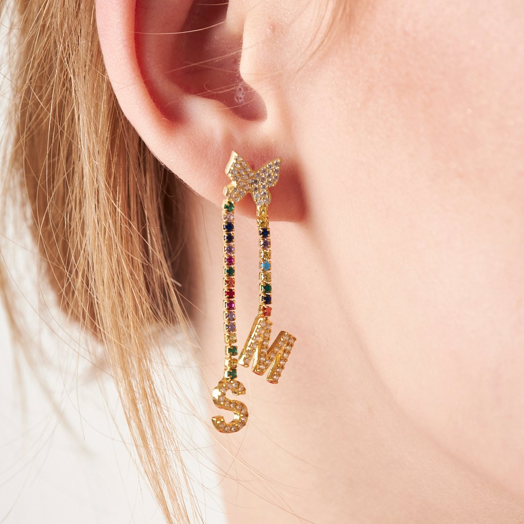 BUNTE ZIRKONIA SET MIT BUCHSTABE | 925 SILBER