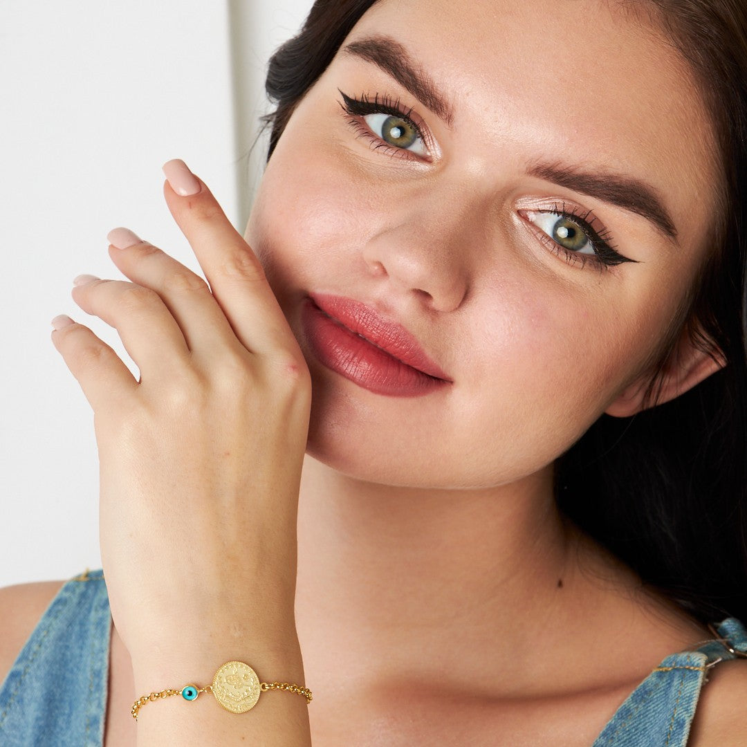 Evil Eye Tughra Thin Chain Bracelet - 925 SILVER