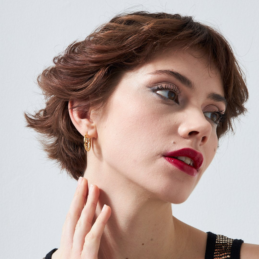 Moon Model Earrings with Star Details - 925 SILVER