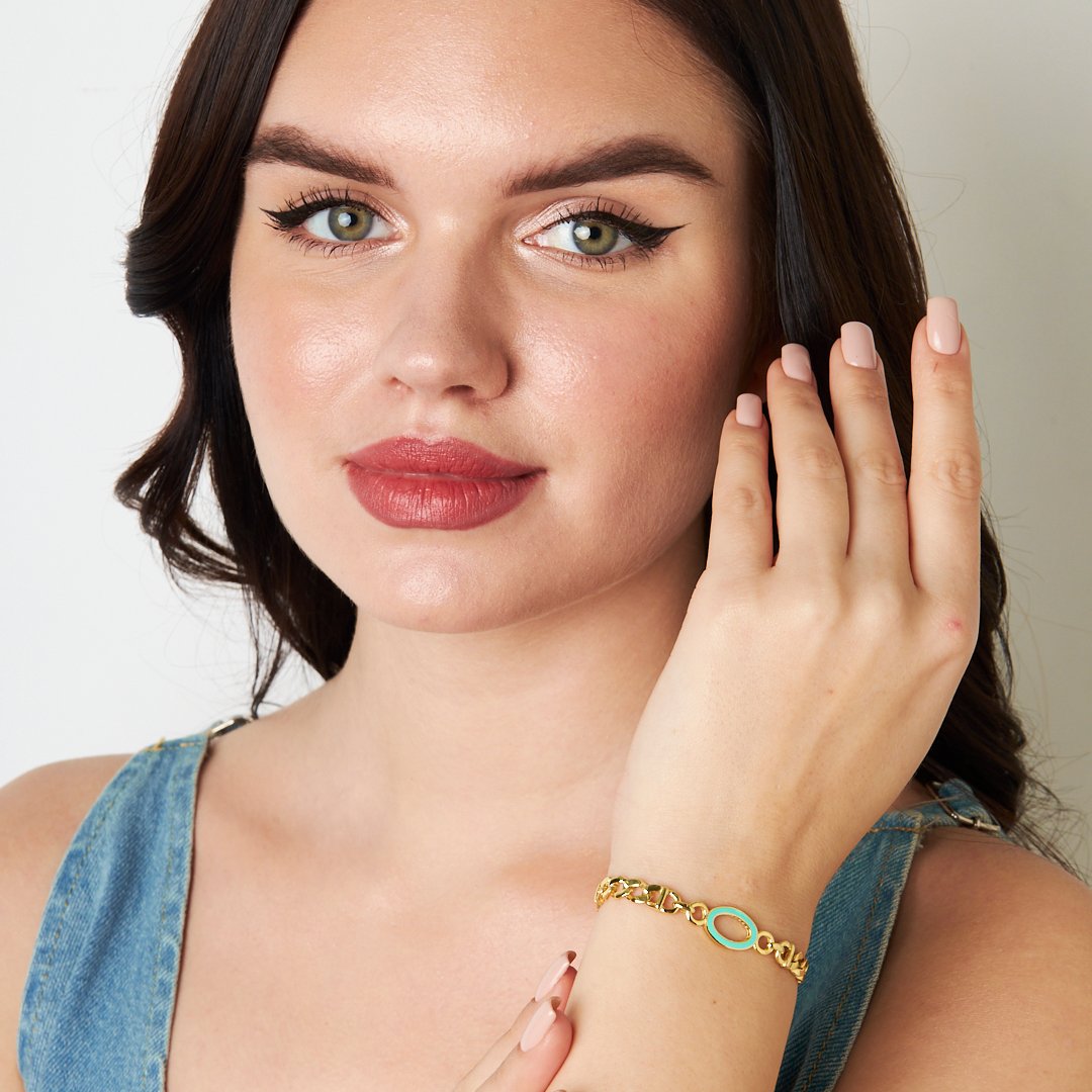 Colorful Oval Double Chain Bracelet - 925 SILVER