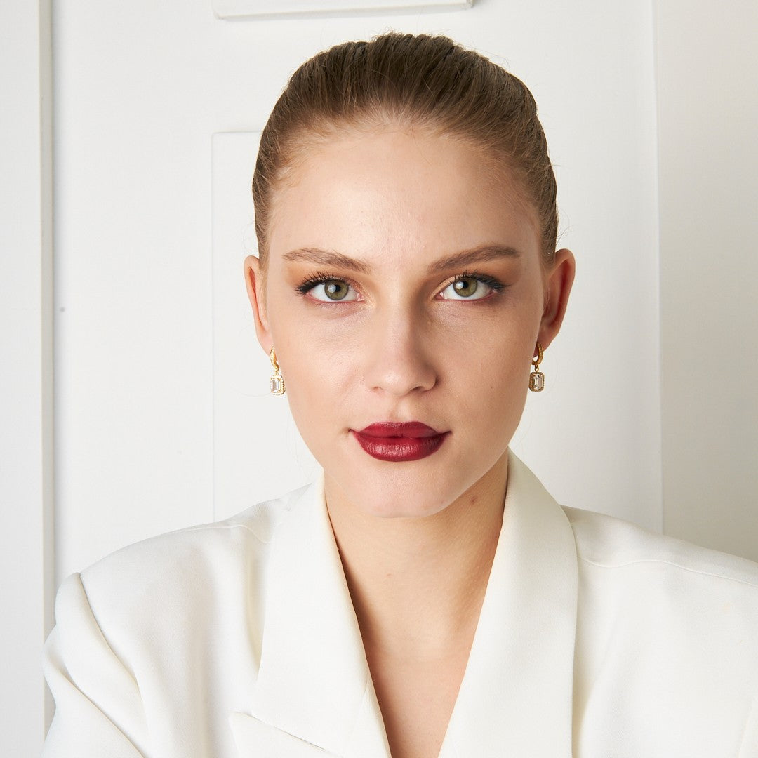 Baguette Stone Earrings - 925 Silver