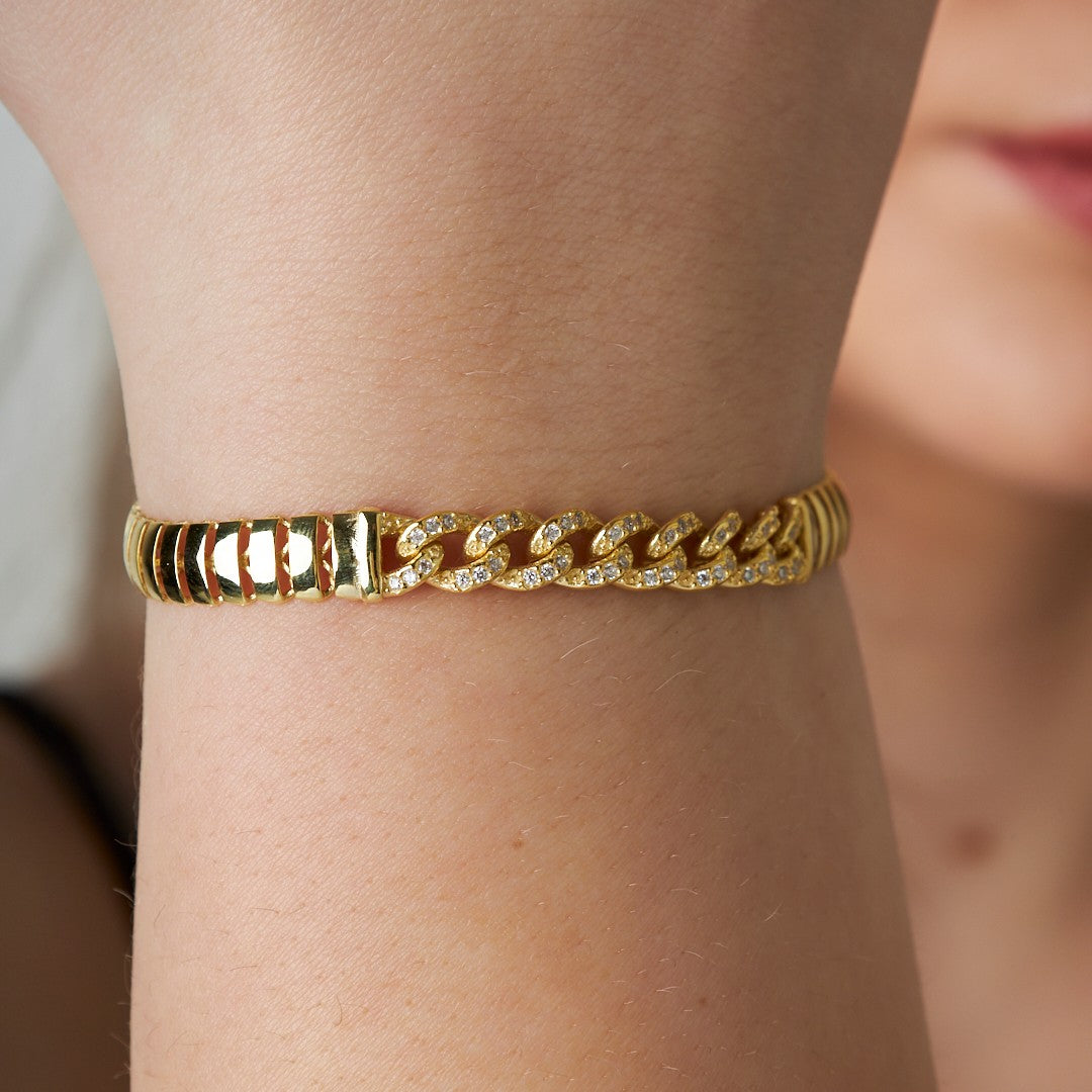 Herringbone Chain and Stone Gourmet Bracelet - 925 SILVER