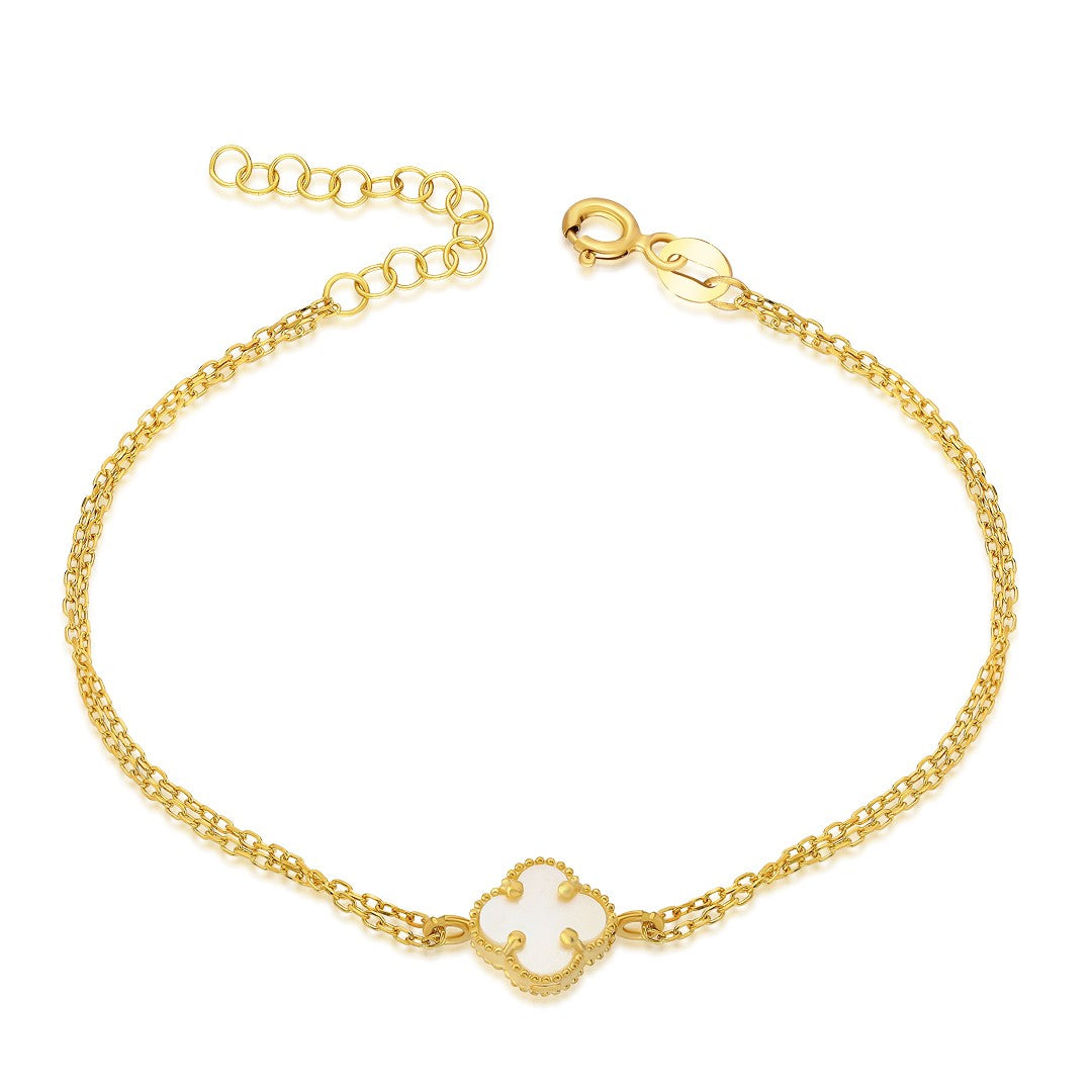 White Stone Clover Leaf Bracelet - 925 SILVER