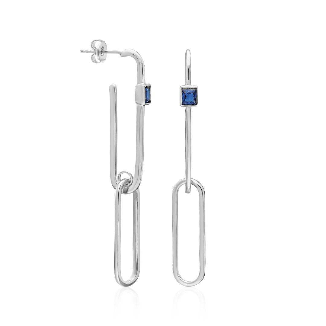 Navy Blue Paperclip Earring - 925 SILVER