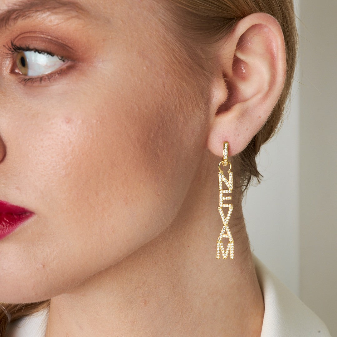 Full Stone Name Earrings - 925 SILVER