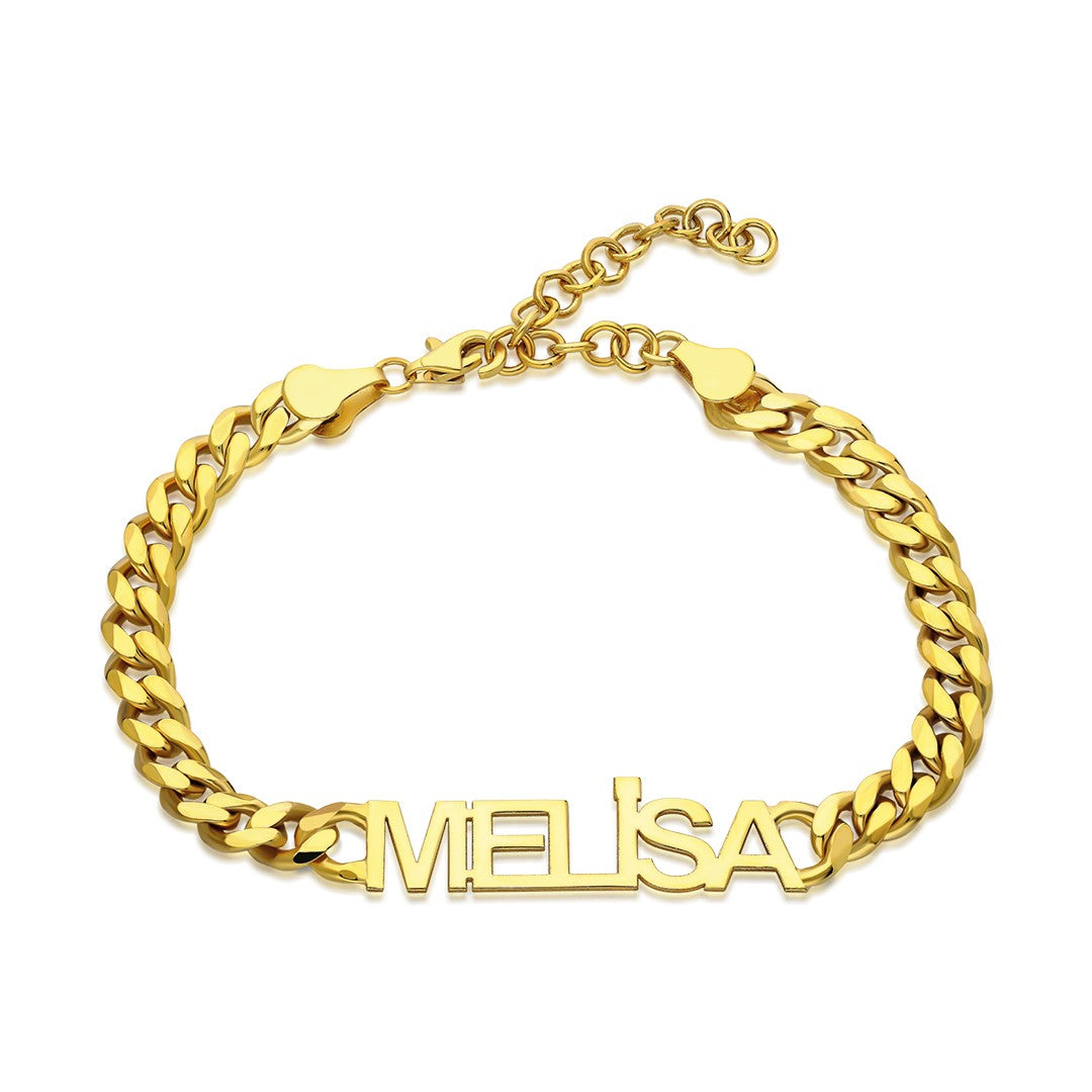 Cuban Chain Thick Name Bracelet - 925 Silver