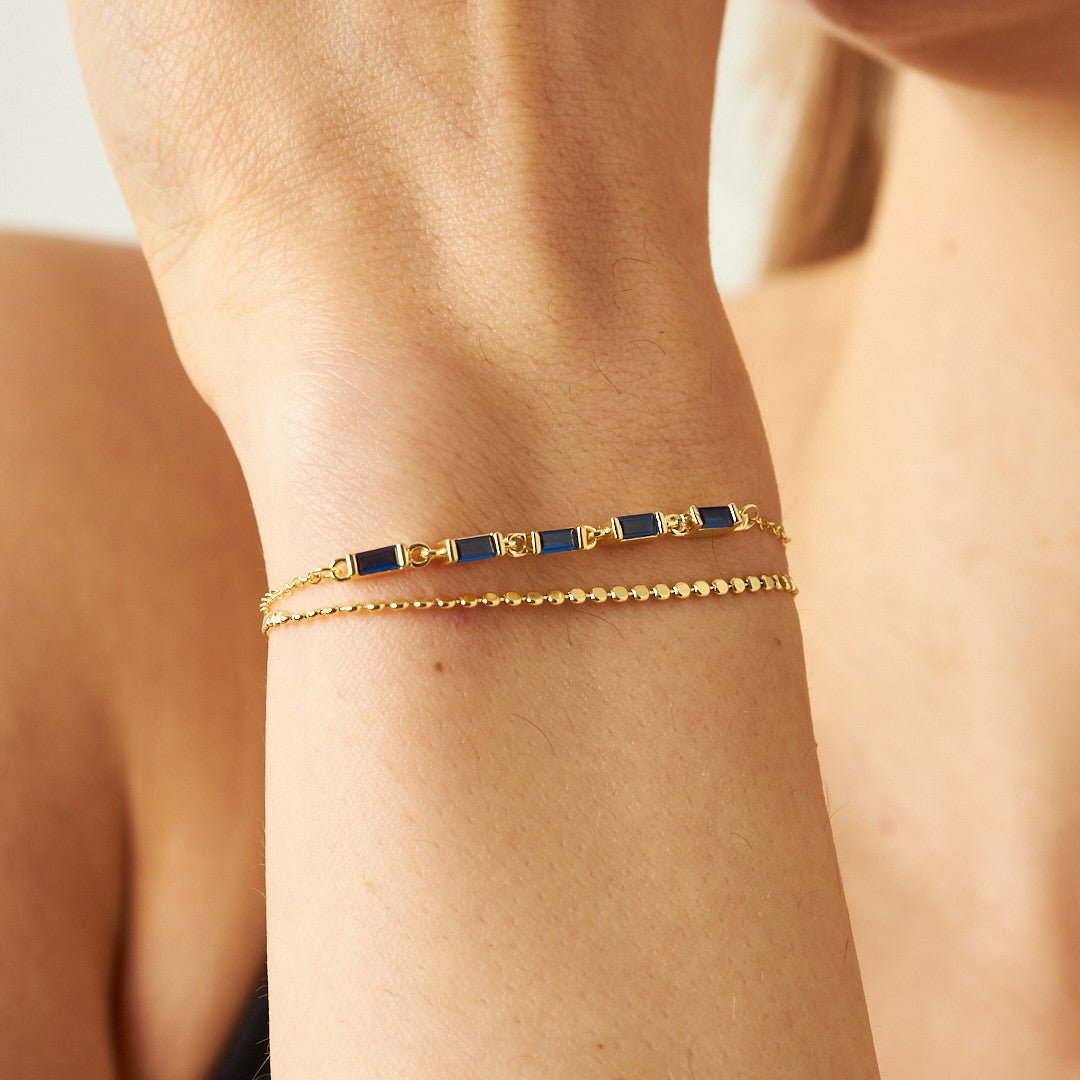 Baguette Chain Bracelet with Colorful Stones - 925 SILVER