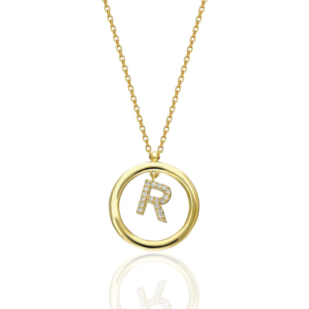 Oval Stone Letter Necklace - 925 SILVER