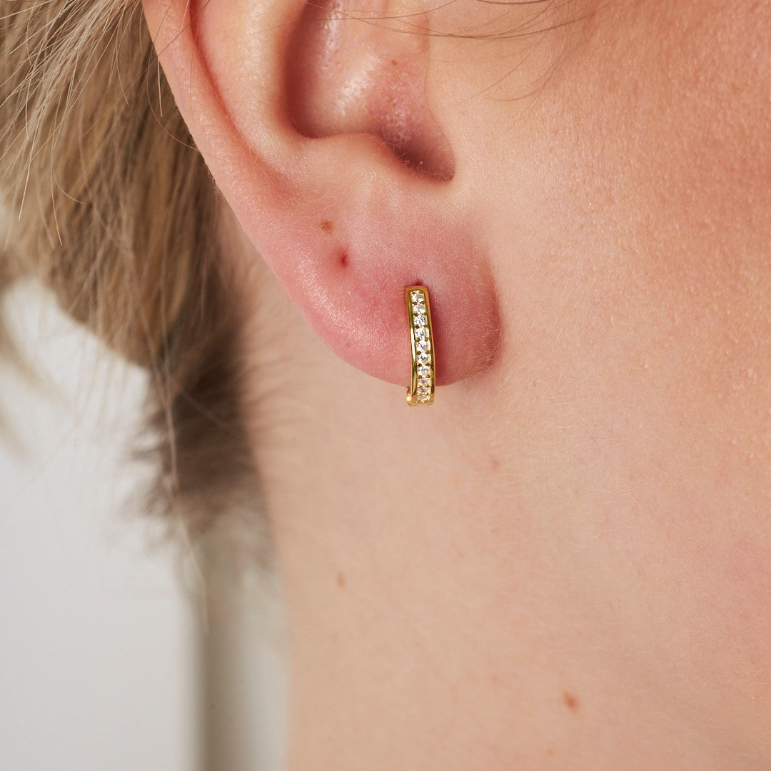 Daily Hoop Earrings with Row Stones - 925 SILVER