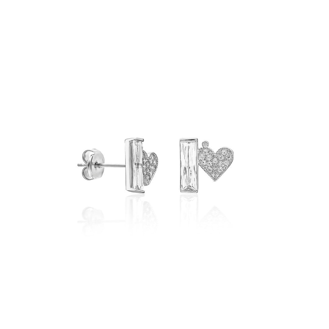 Baguette Stone Heart Earrings - 925 SILVER