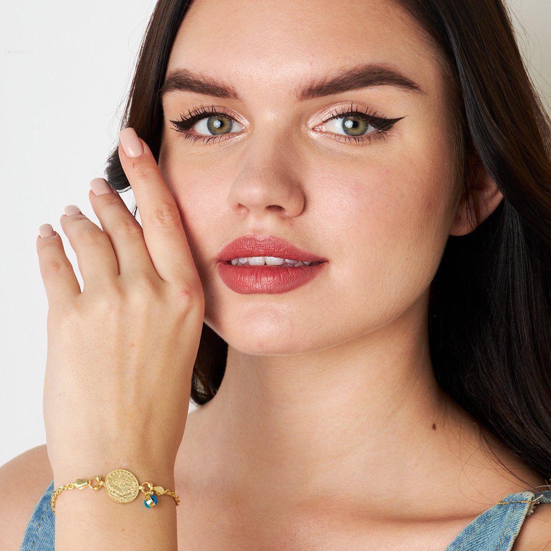 Tughra Evil Eye Embroidered Chain Bracelet - 925 SILVER