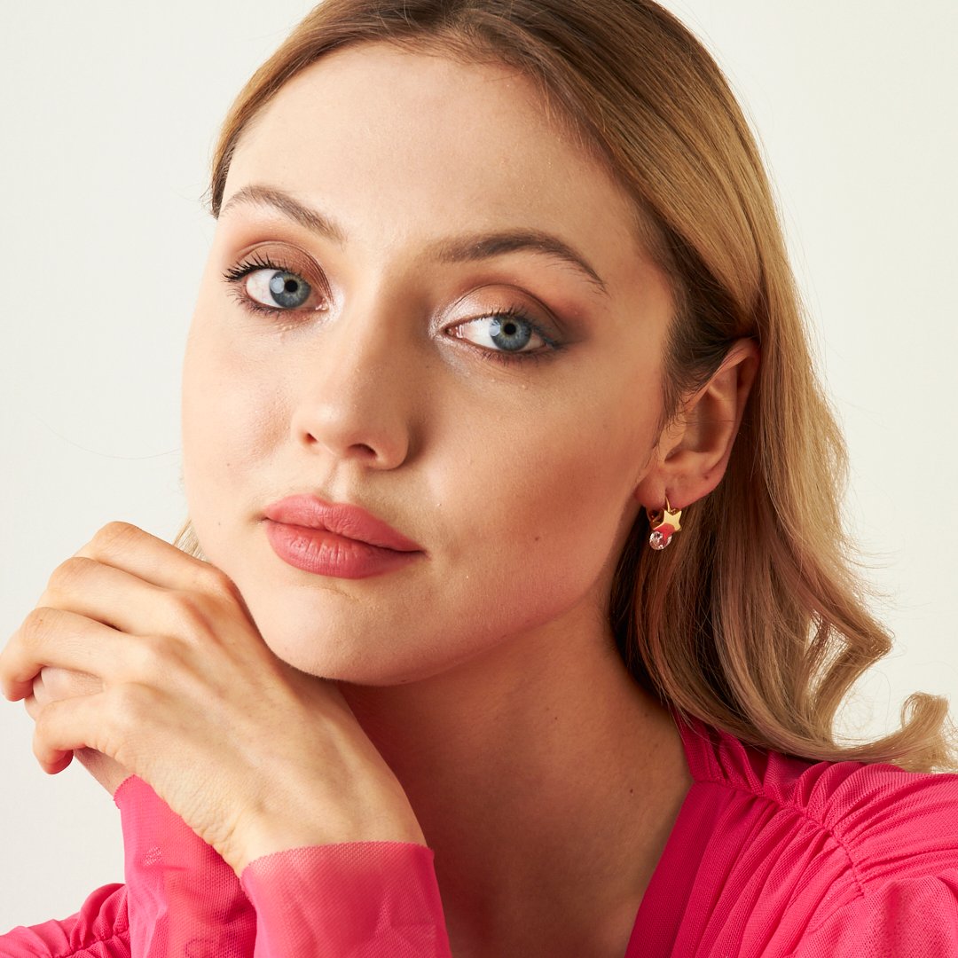 Single Stone Star Sparkling Earrings - 925 SILVER