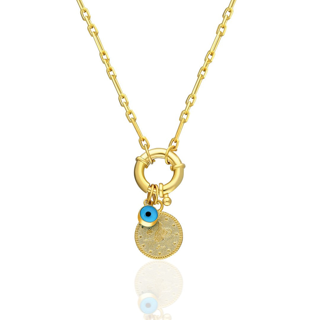 Evil Eye Resat Necklace with Anchor Lock - 925 SILVER