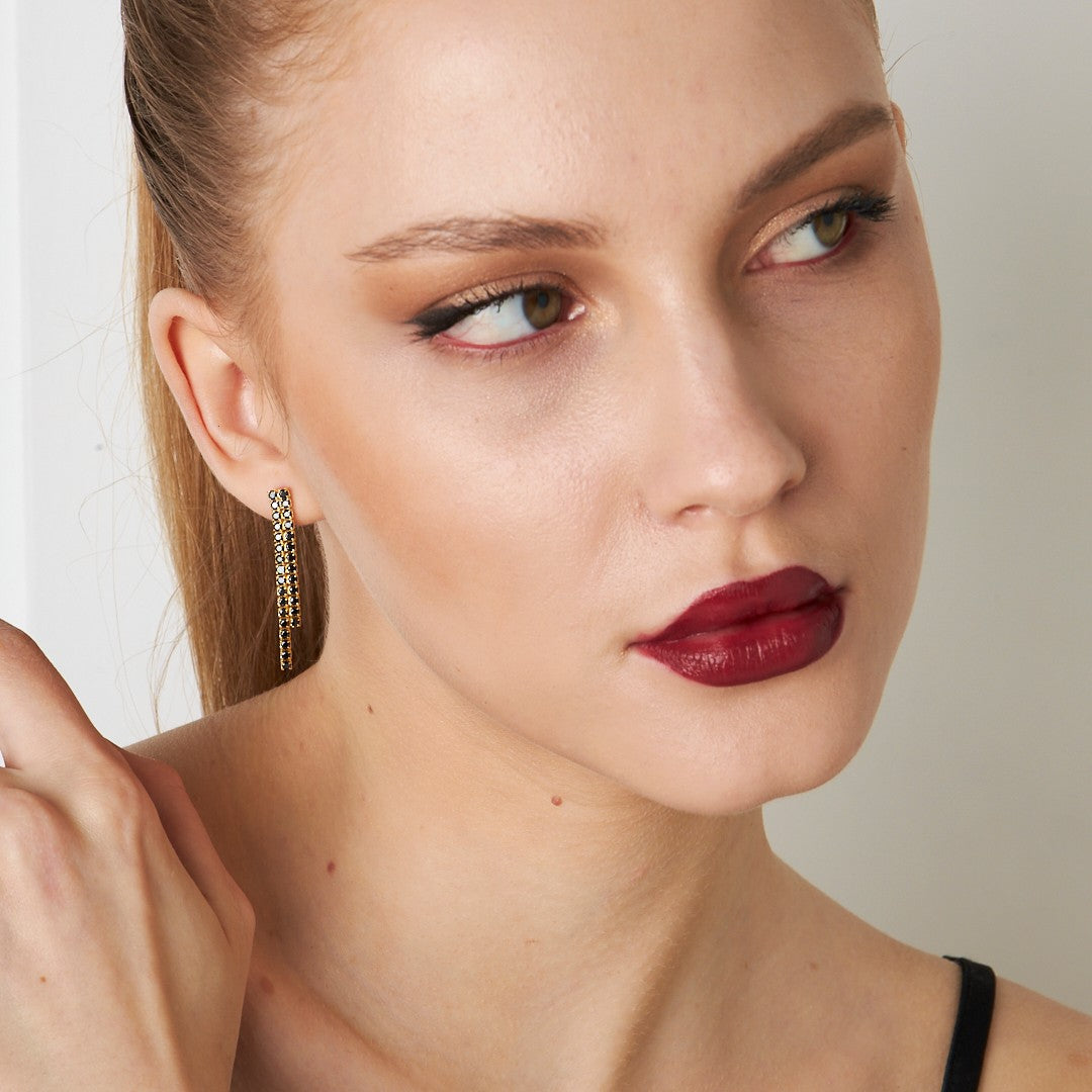 Black Stone Waterway Earring - 925 SILVER