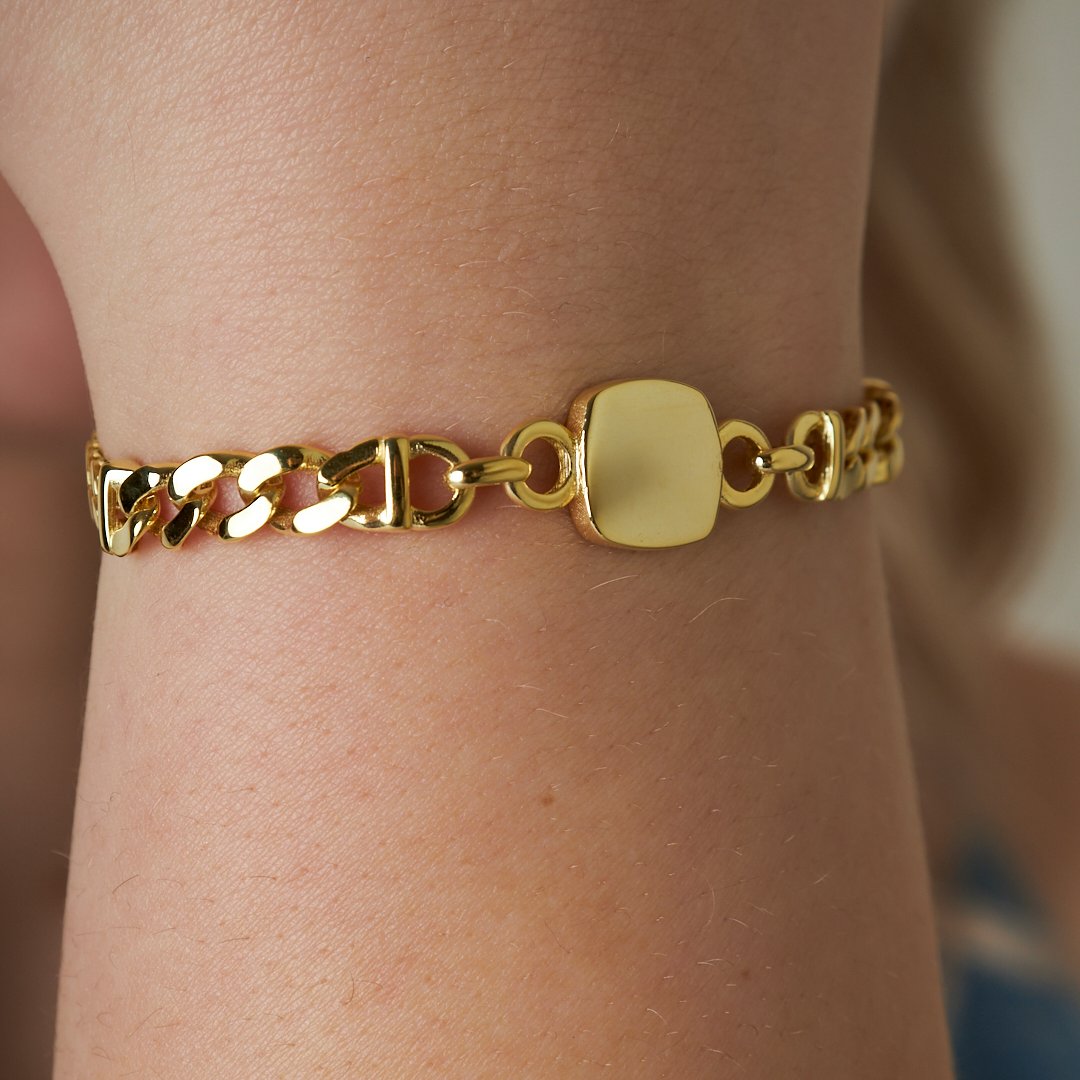 Simple Square Model Two Chain Bracelet - 925 SILVER