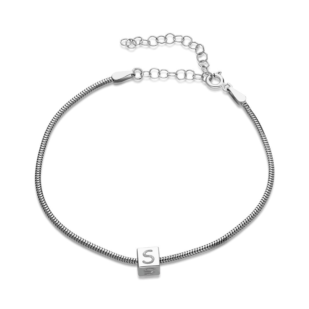 Cube Letter Chain Bracelet - 925 SILVER