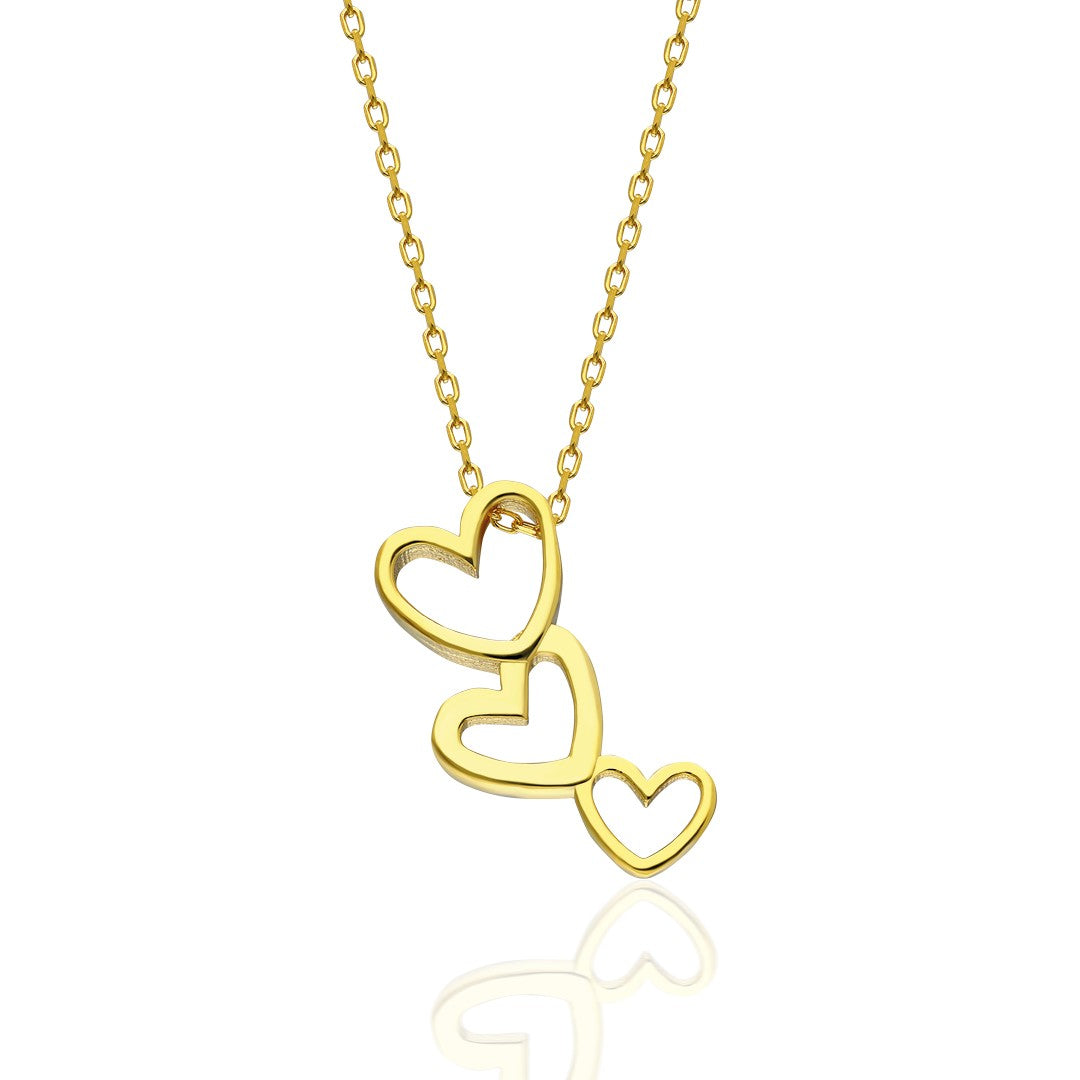 Three Row Heart Necklace - 925 SILVER