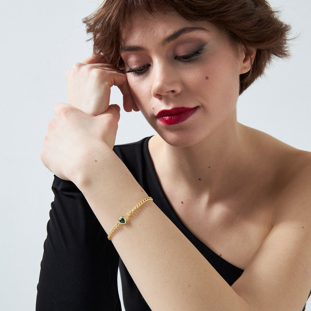 Zircon Heart Detailed Chain Bracelet - 925 SILVER