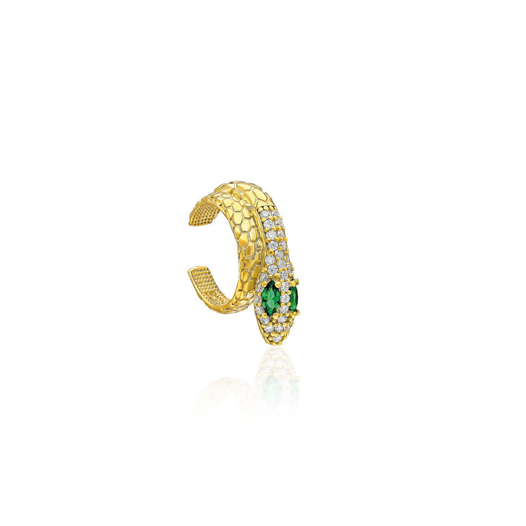 Green Eyed Snake Cartilage Earrings - 925 Silver