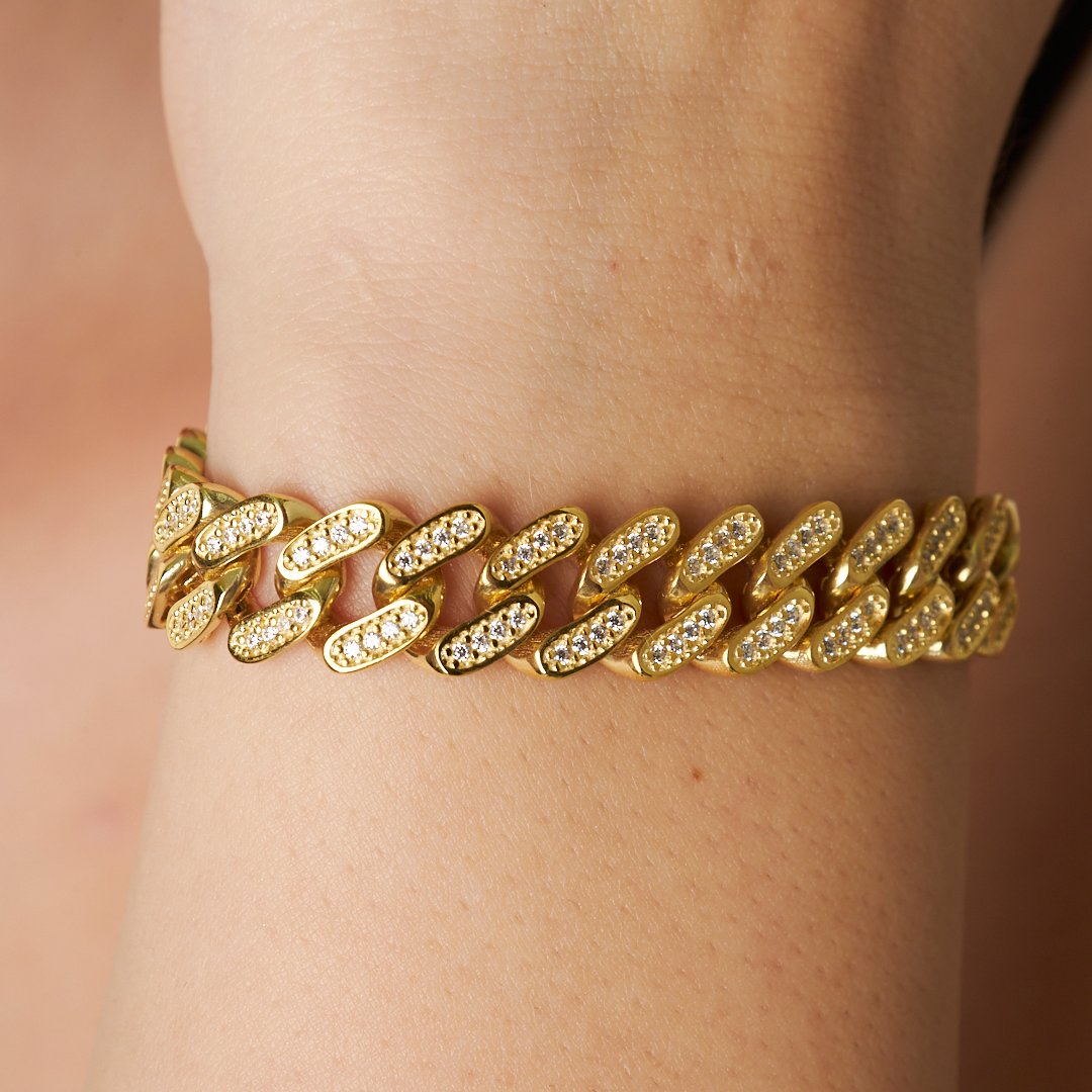 Thick Gourmet Bracelet with Stones - 925 SILVER