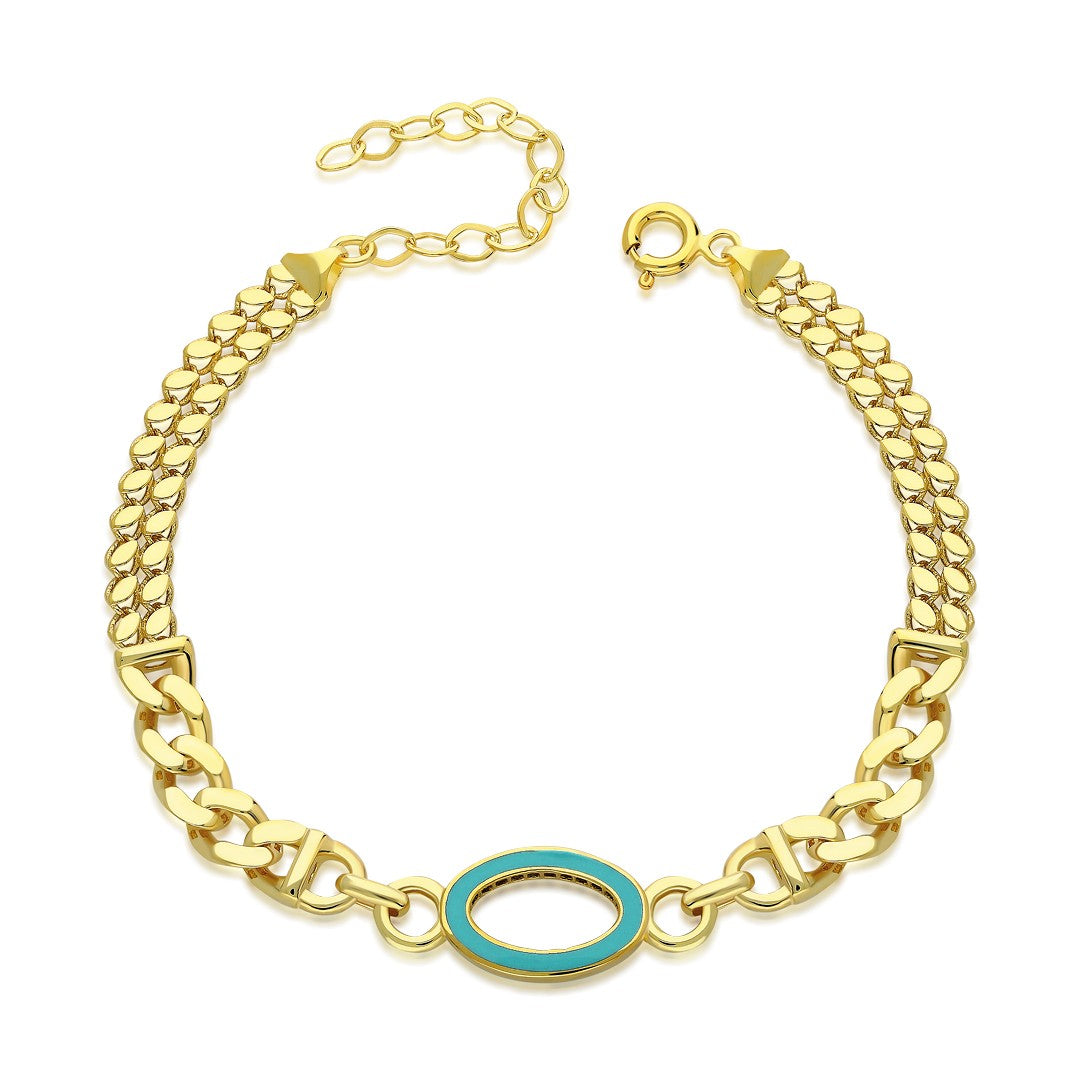 Colorful Oval Double Chain Bracelet - 925 SILVER